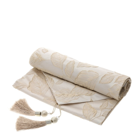 Runner Beige con Ricami Foliage Oro in Poliestere Nappine Oro - 33x180cm